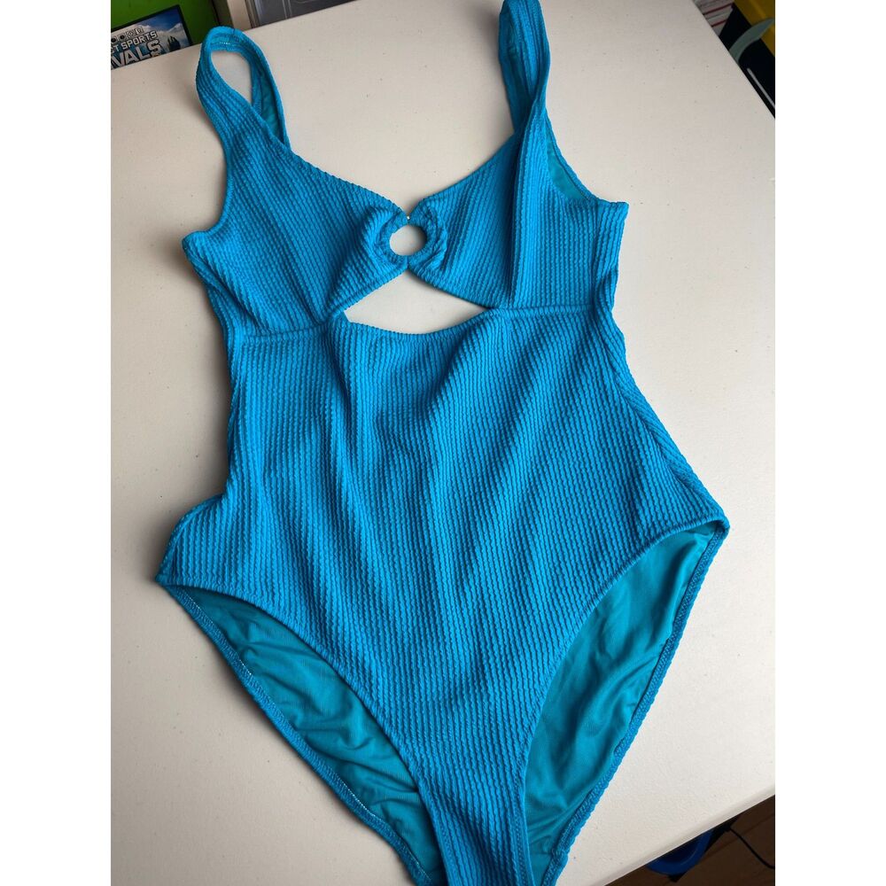 Aerie Real Good Textured Cutout One-Piece Swimsuit – Bright Blue – Size L